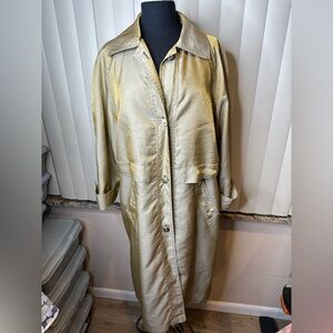 J. Gallery Shimmering Gold Overlay Lightweight Trench Coat Jacket Size 8